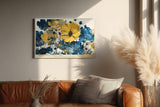 Paul Sinus Wandbild 120x80cm Botanische Blumen Moderne Kunst Gelbe und Blaue Blueten Florale Dekoration
