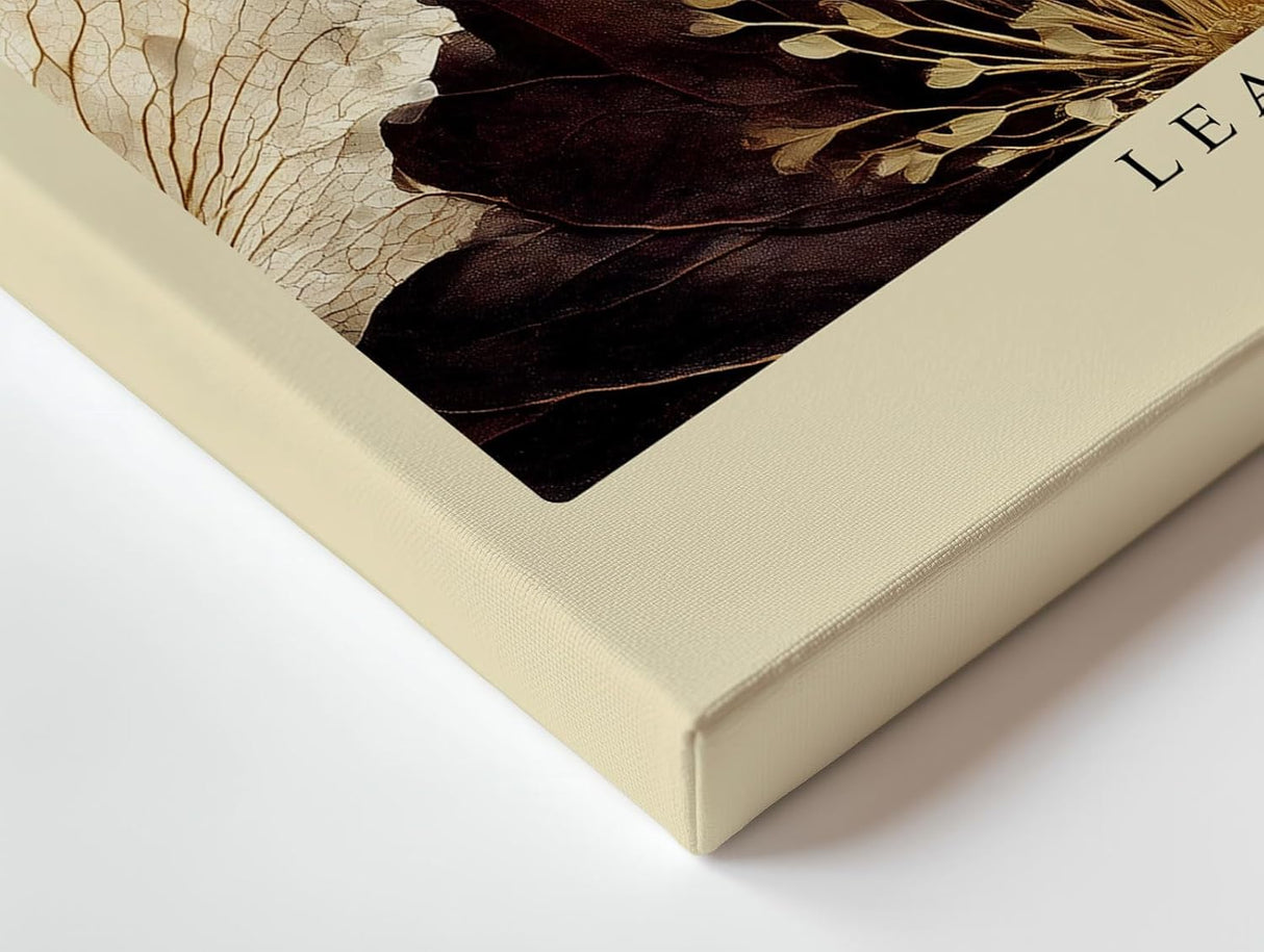 Paul Sinus Wandbild 120x80cm Botanische Blumen und Blätter Komposition Natur Kunst in Beige Braun und Creme für Wohnzimmer Schlafzimmer und Büro