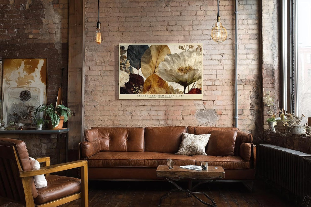 Paul Sinus Wandbild 120x80cm Botanische Blumen und Blätter Komposition Natur Kunst in Beige Braun und Creme für Wohnzimmer Schlafzimmer und Büro