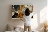 Paul Sinus Wandbild 120x80cm Botanische Blumen und Blätter Komposition Natur Kunst in Beige Braun und Creme für Wohnzimmer Schlafzimmer und Büro