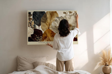 Paul Sinus Wandbild 120x80cm Botanische Blumen und Blätter Komposition Natur Kunst in Beige Braun und Creme für Wohnzimmer Schlafzimmer und Büro
