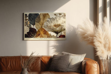 Paul Sinus Wandbild 120x80cm Botanische Blumen und Blätter Komposition Natur Kunst in Beige Braun und Creme für Wohnzimmer Schlafzimmer und Büro