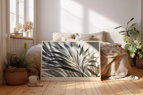 Paul Sinus Wandbild 120x80cm botanisches Blatt Schatten Fotokunst modern beige grau minimalistisch Kunstdruck grosses Natur Kunstbild stilvolle Wanddekoration fuer Wohnzimmer Büro