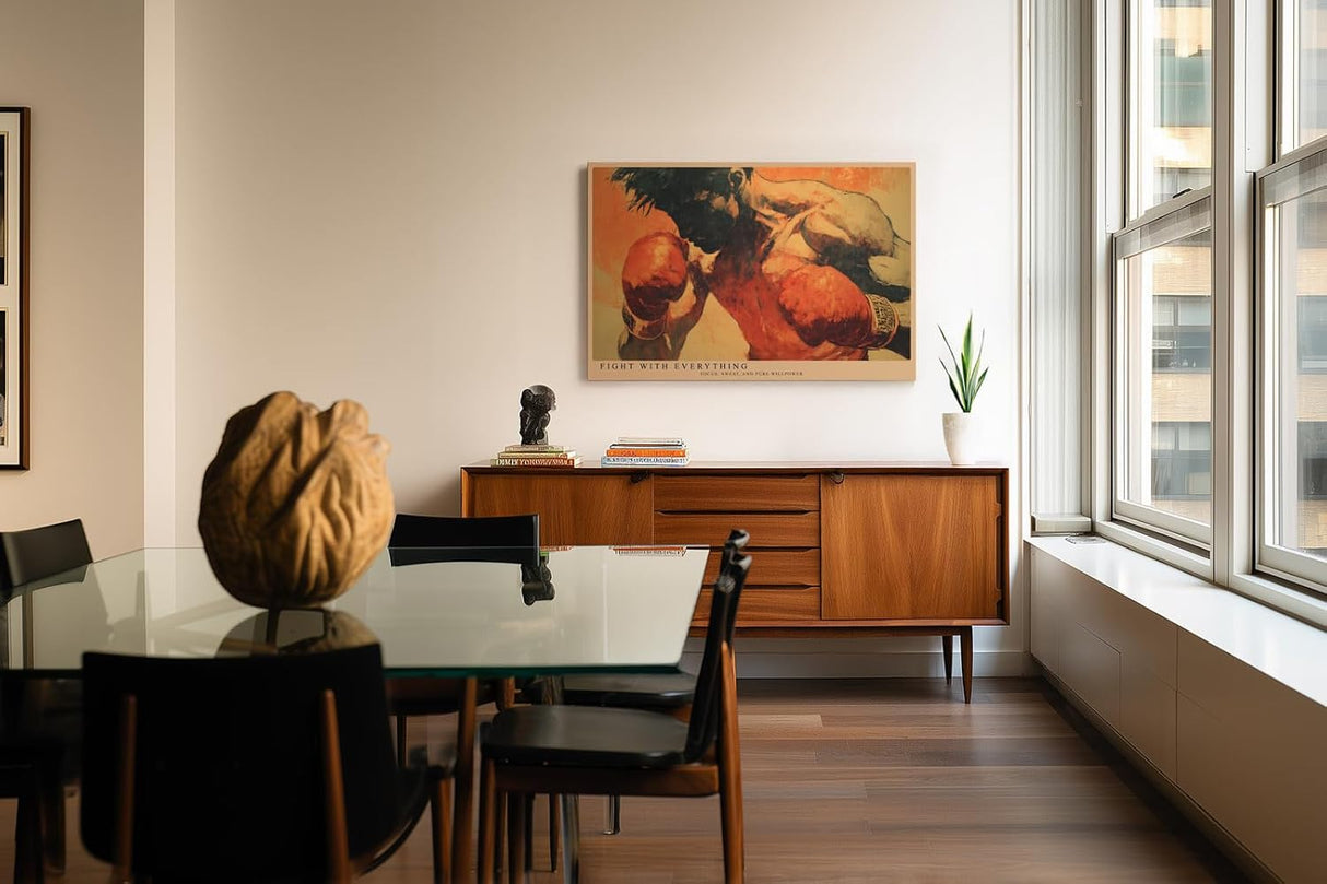 Paul Sinus Wandbild 120x80cm Boxer Illustration modern orange schwarz Sport Kunst Kunstdruck grosses Kunstbild kraftvolle Wanddekoration fuer Wohnzimmer Fitnessraum Büro