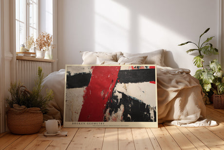 Paul Sinus Wandbild Broken Geometry – Abstrakte Komposition mit kraftvollen Formen in Rot, Schwarz und Weiß, Symbol für Energie und Ausdrucksstärke