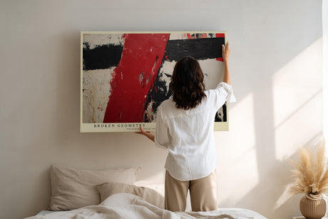 Paul Sinus Wandbild Broken Geometry – Abstrakte Komposition mit kraftvollen Formen in Rot, Schwarz und Weiß, Symbol für Energie und Ausdrucksstärke