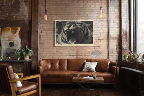 Paul Sinus Wandbild 120x80cm Brüllender Tiger Tierkunst LeinWandbild 120x80cm Kraftvolles Wildtier Motiv Wanddekoration