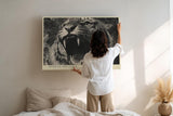 Paul Sinus Wandbild 120x80cm Brüllender Tiger Tierkunst LeinWandbild 120x80cm Kraftvolles Wildtier Motiv Wanddekoration