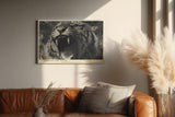 Paul Sinus Wandbild 120x80cm Brüllender Tiger Tierkunst LeinWandbild 120x80cm Kraftvolles Wildtier Motiv Wanddekoration