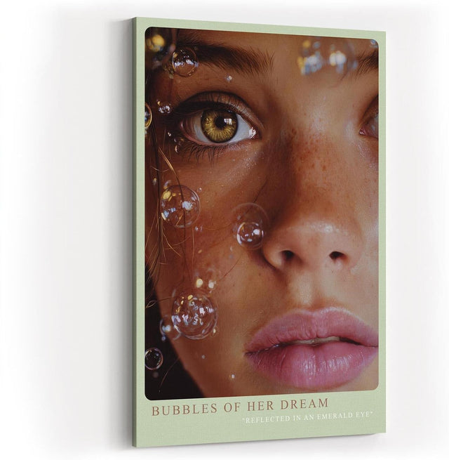 Paul Sinus Wandbild in 40x60cm Bubbles of Her Dream hyperrealistisches Porträt einer Frau mit grünen Augen und Seifenblasen