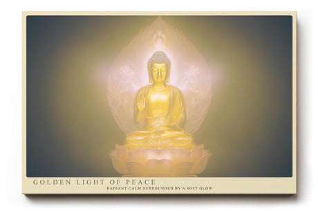 Paul Sinus Wandbild 120x80cm Buddha goldenes Licht spirituelle Meditation Kunst mit Lotusblüte ruhiges Zen Kunstbild elegante Wanddekoration für Wohnzimmer Yoga Raum