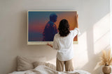 Paul Sinus Wandbild 120x80cm Buddha Meditation modern orange blau spirituelle Kunst ruhige Zen Atmosphaere grosses Kunstbild Wanddekoration fuer Wohnzimmer Yoga Raum