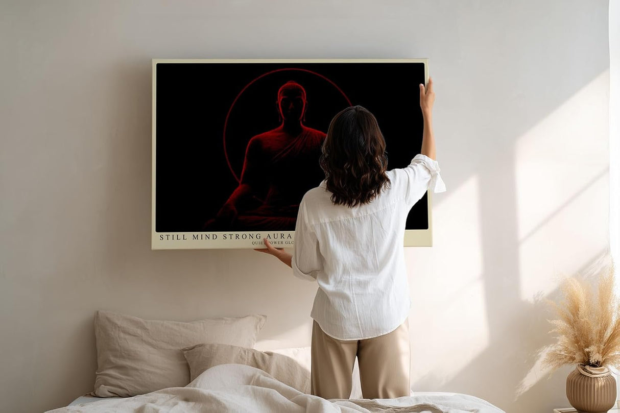 Paul Sinus Wandbild 120x80cm Buddha Meditation rote Aura spirituelle Zen Kunst minimalistische Dunkelheit Kunstdruck stilvolle Wanddekoration fuer Wohnzimmer Schlafzimmer Yoga Raum
