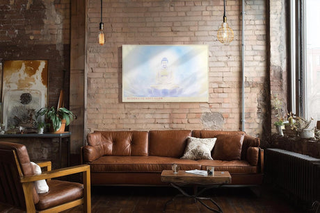 Paul Sinus Wandbild 120x80cm Buddha Meditation sanftes Licht spirituelle Zen Kunst Lotus Atmosphaere moderner Kunstdruck Wanddekoration fuer Wohnzimmer Yoga Raum Schlafzimmer