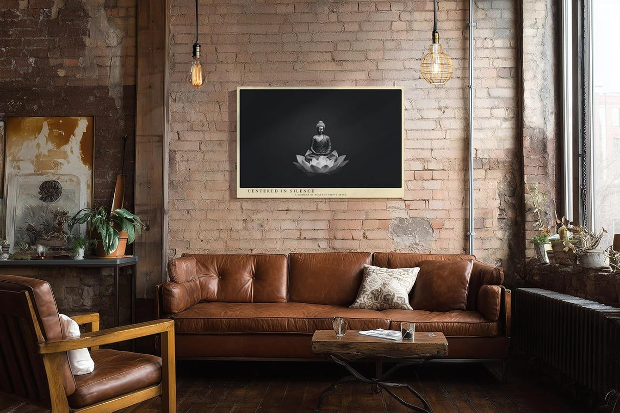 Paul Sinus Wandbild 120x80cm Buddha Meditation Schwarz Weiss Lotus moderne spirituelle Kunst ruhiges Zen Kunstbild elegante Wanddekoration für Wohnzimmer Yoga Raum
