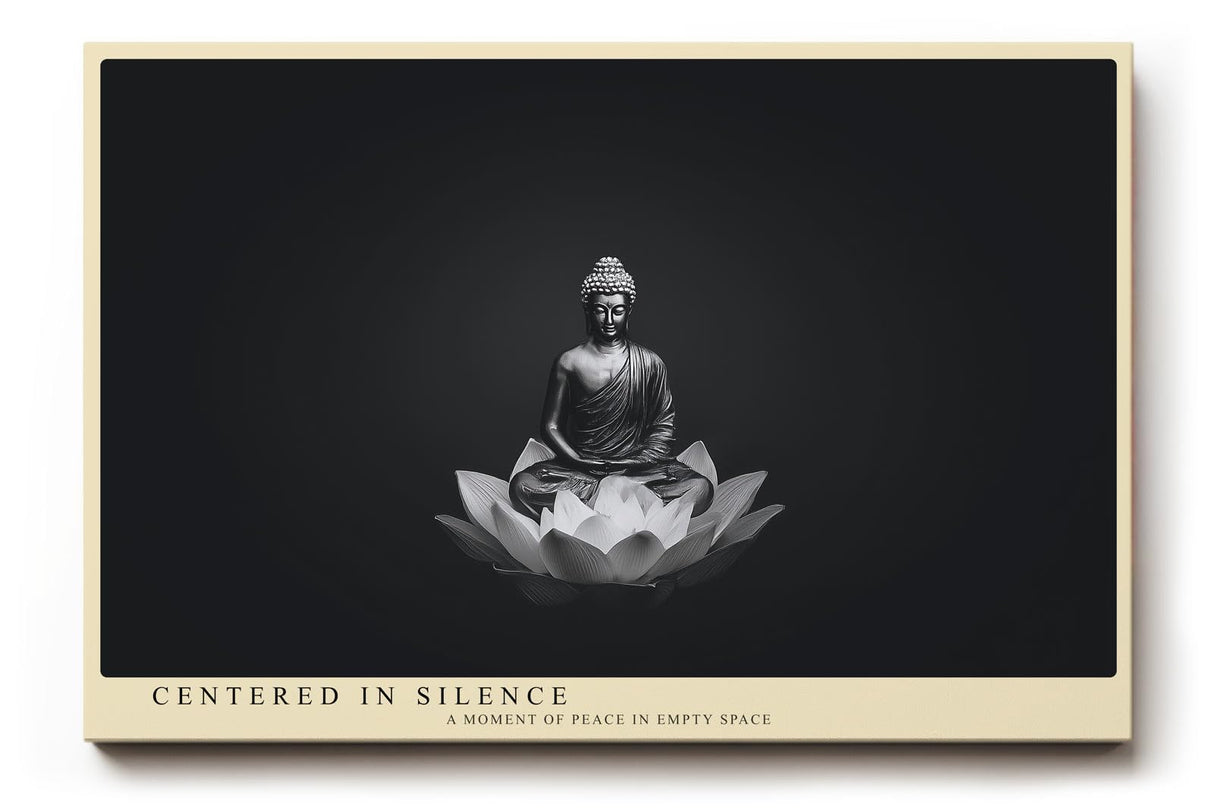 Paul Sinus Wandbild 120x80cm Buddha Meditation Schwarz Weiss Lotus moderne spirituelle Kunst ruhiges Zen Kunstbild elegante Wanddekoration für Wohnzimmer Yoga Raum