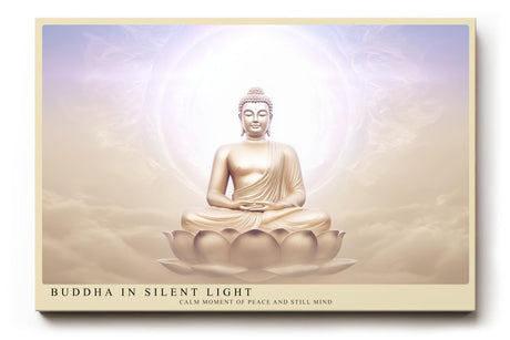 Paul Sinus Wandbild 120x80cm Buddha Meditation spirituelle Kunst warmes Licht Lotus moderne Zen Wanddekoration Kunstdruck fuer Wohnzimmer Schlafzimmer Yoga Raum Spa