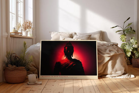 Paul Sinus Wandbild 120x80cm Buddha Silhouette rotes Licht spirituelle Zen Kunst moderne Meditation Kunstdruck stilvolle Wanddekoration fuer Wohnzimmer Schlafzimmer Yoga Raum