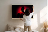 Paul Sinus Wandbild 120x80cm Buddha Silhouette rotes Licht spirituelle Zen Kunst moderne Meditation Kunstdruck stilvolle Wanddekoration fuer Wohnzimmer Schlafzimmer Yoga Raum