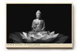 Paul Sinus Wandbild 120x80cm Buddha Statue Lotus Bluete schwarz weiss spirituelle Zen Kunst ruhige Meditation Wanddekoration fuer Wohnzimmer Yoga Raum