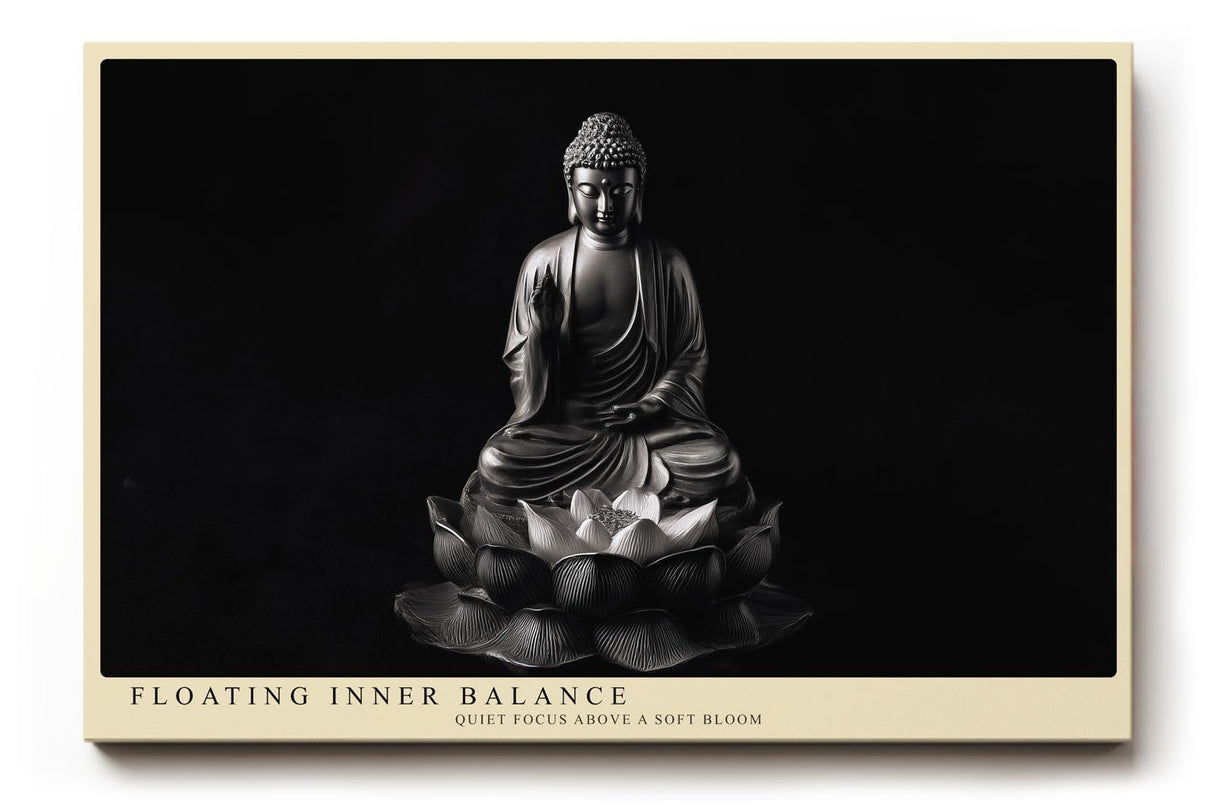 Paul Sinus Wandbild 120x80cm Buddha Statue Lotus Schwarz Weiss spirituelle Zen Kunst minimalistische Meditation Wanddekoration für Wohnzimmer Yoga Raum