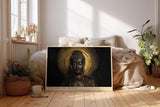 Paul Sinus Wandbild 120x80cm Buddha Statue Meditation spirituelle Kunst goldenes Licht ruhiges Zen Motiv stilvolle Wanddekoration fuer Wohnzimmer Büro