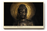 Paul Sinus Wandbild 120x80cm Buddha Statue Meditation spirituelle Kunst goldenes Licht ruhiges Zen Motiv stilvolle Wanddekoration fuer Wohnzimmer Büro