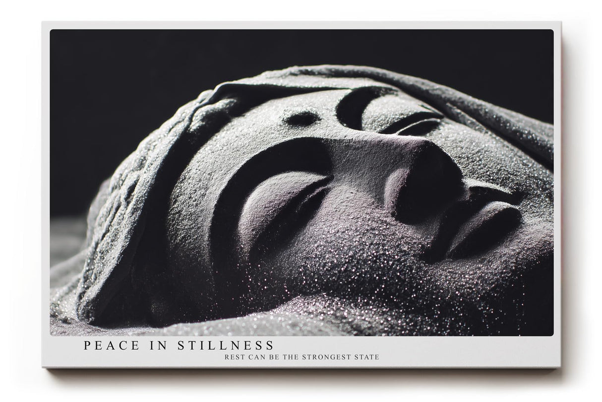 Paul Sinus Wandbild 120x80cm Buddha Statue Meditation Zen Fotokunst schwarz weiss spirituelle Ruhe moderner Kunstdruck Wanddekoration für Wohnzimmer Yoga Raum