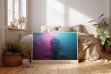 Paul Sinus Wandbild 120x80cm Buddha Statue modernes Neon Licht spirituelle Meditation Kunst pink blau mystisches Kunstbild für Wohnzimmer Yoga Raum