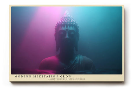 Paul Sinus Wandbild 120x80cm Buddha Statue modernes Neon Licht spirituelle Meditation Kunst pink blau mystisches Kunstbild für Wohnzimmer Yoga Raum