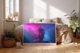 Paul Sinus Wandbild 120x80cm Buddha Statue Neon Licht moderne spirituelle Kunst pink blau meditatives Kunstbild für Wohnzimmer Yoga Raum