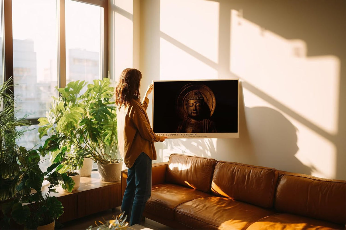 Paul Sinus Wandbild 120x80cm Buddha Statue Spirituelle Kunst Goldene Meditation Figur Zen Kunstdruck Poster Grosse Wanddekoration fuer Wohnzimmer Schlafzimmer Meditationraum
