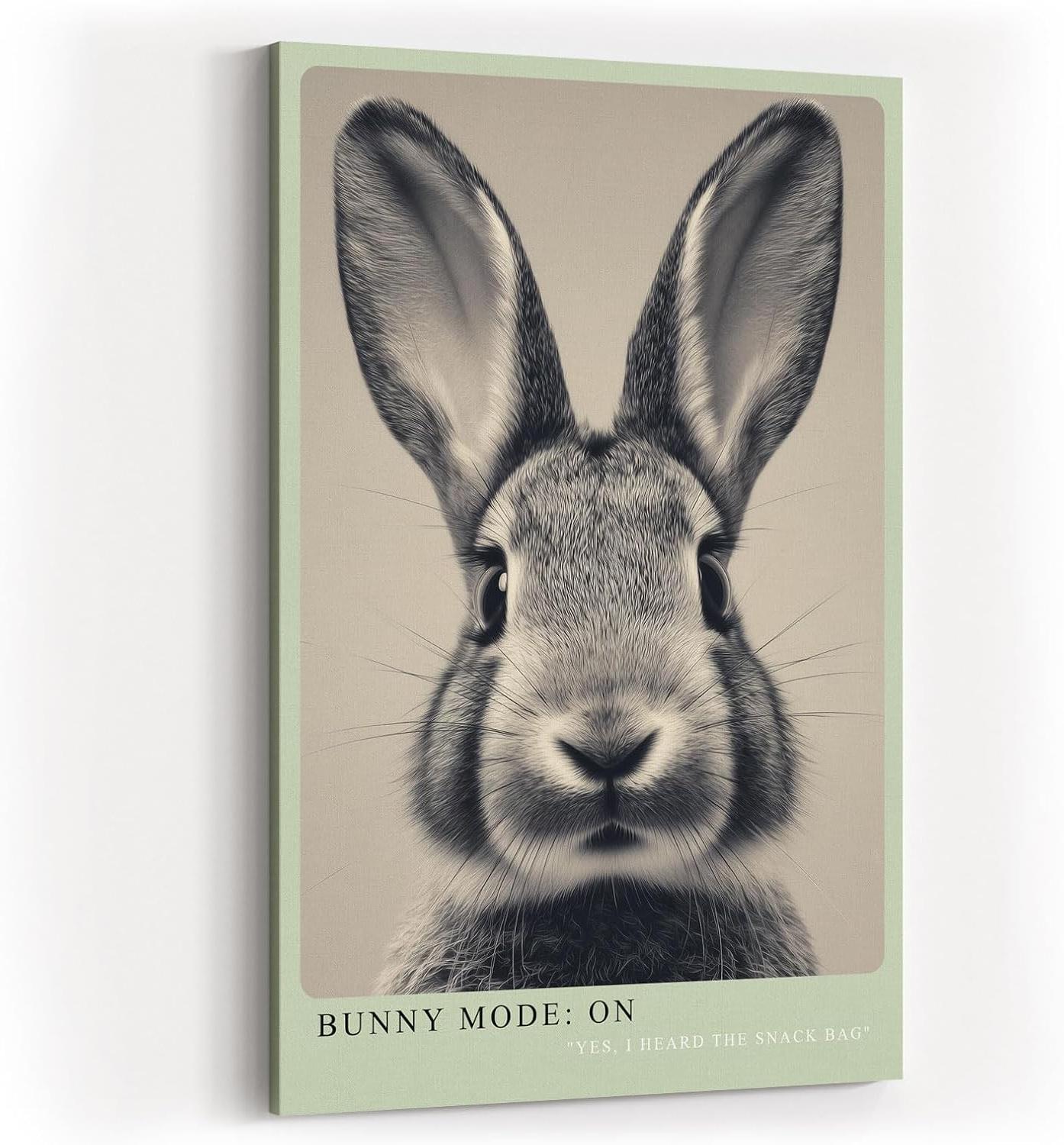 Paul Sinus Wandbild in 40x60cm Bunny Mode: On – Humorvolles Kaninchenporträt in Schwarz-Weiß mit neugierigem Blick
