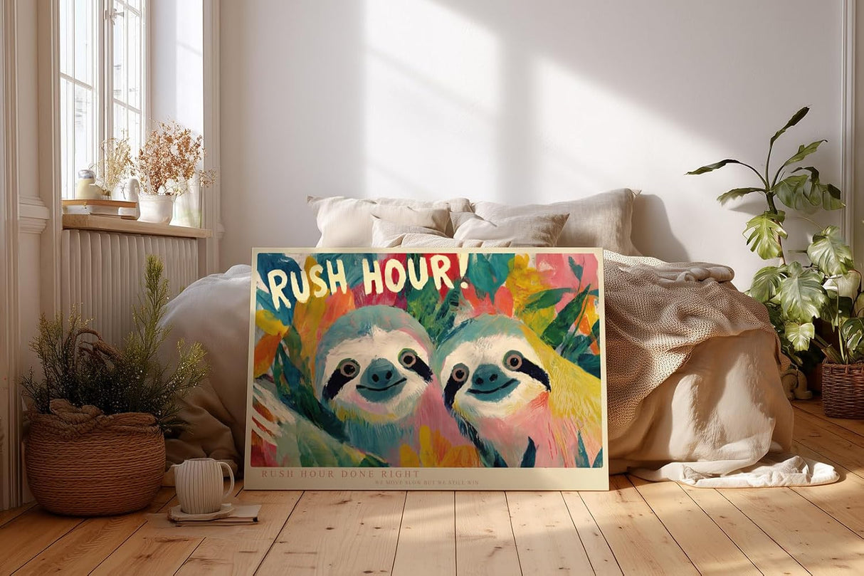 Paul Sinus Wandbild 120x80cm Bunte Faultiere Illustration Moderne Tierkunst Humorvolles Design für Kinderzimmer Wohnzimmer und Büro