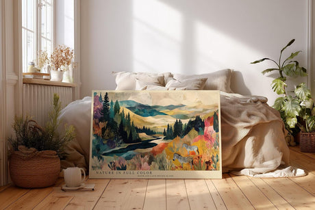 Paul Sinus Wandbild 120x80cm Bunte Landschaft mit Fluss Wald und Zebras Moderne Naturkunst Wanddekoration Wohnzimmer