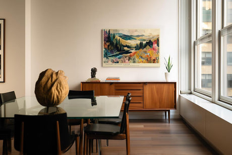 Paul Sinus Wandbild 120x80cm Bunte Landschaft mit Fluss Wald und Zebras Moderne Naturkunst Wanddekoration Wohnzimmer