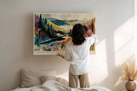 Paul Sinus Wandbild 120x80cm Bunte Landschaft mit Fluss Wald und Zebras Moderne Naturkunst Wanddekoration Wohnzimmer
