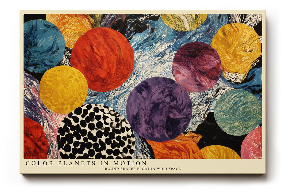 Paul Sinus Wandbild 120x80cm Bunte Planetenformen – Abstrakte Farbkunst mit runden Formen für moderne Wohnräume