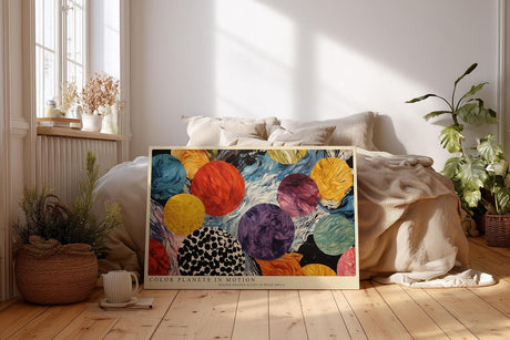 Paul Sinus Wandbild 120x80cm Bunte Planetenformen – Abstrakte Farbkunst mit runden Formen für moderne Wohnräume