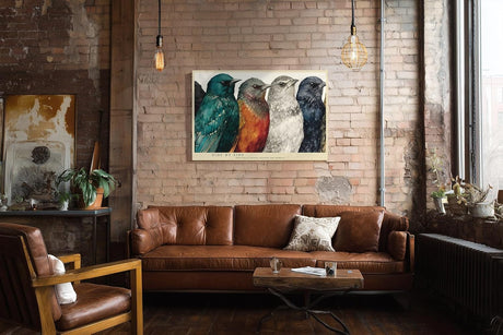 Paul Sinus Wandbild 120x80cm bunte Voegel Reihe Tierillustration moderne Vogelkunst farbenfrohe Wanddekoration fuer Wohnzimmer Büro