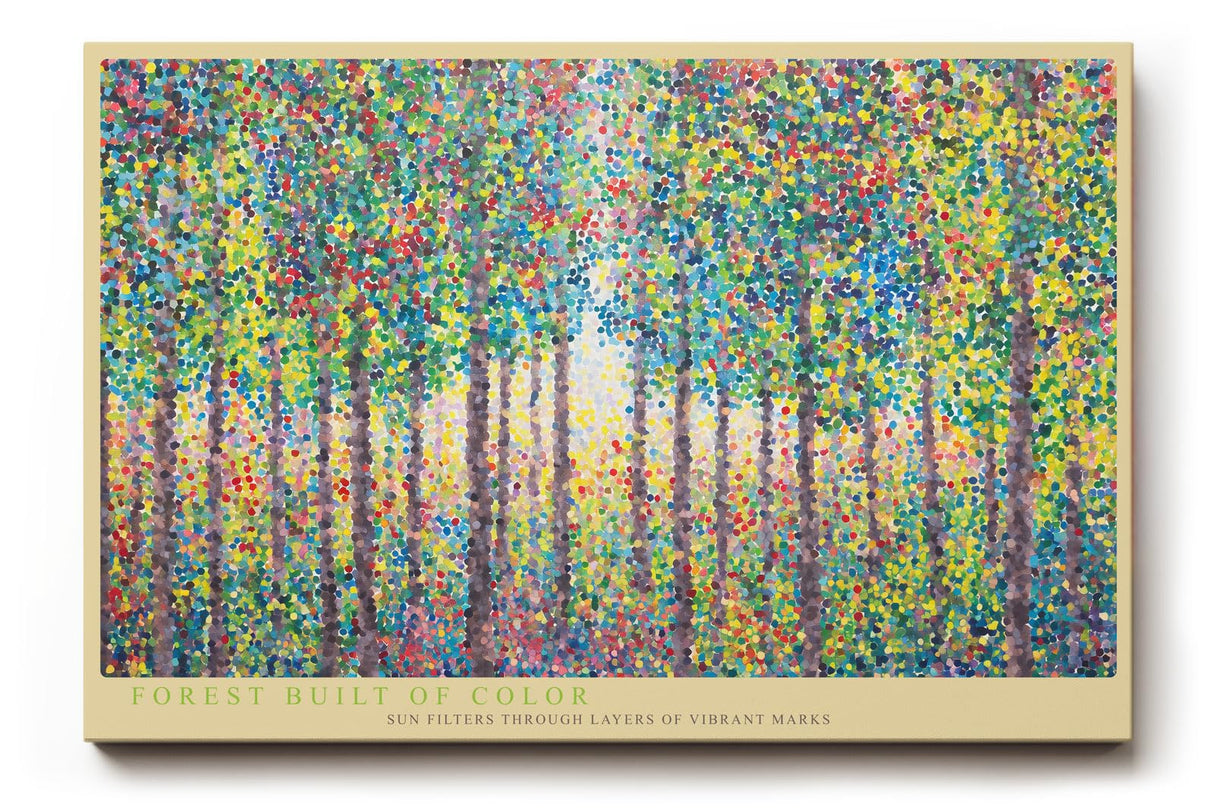 Paul Sinus Wandbild 120x80cm Bunter Wald Punktmalerei Moderne Natur Kunst Landschaft mit farbigen Punkten