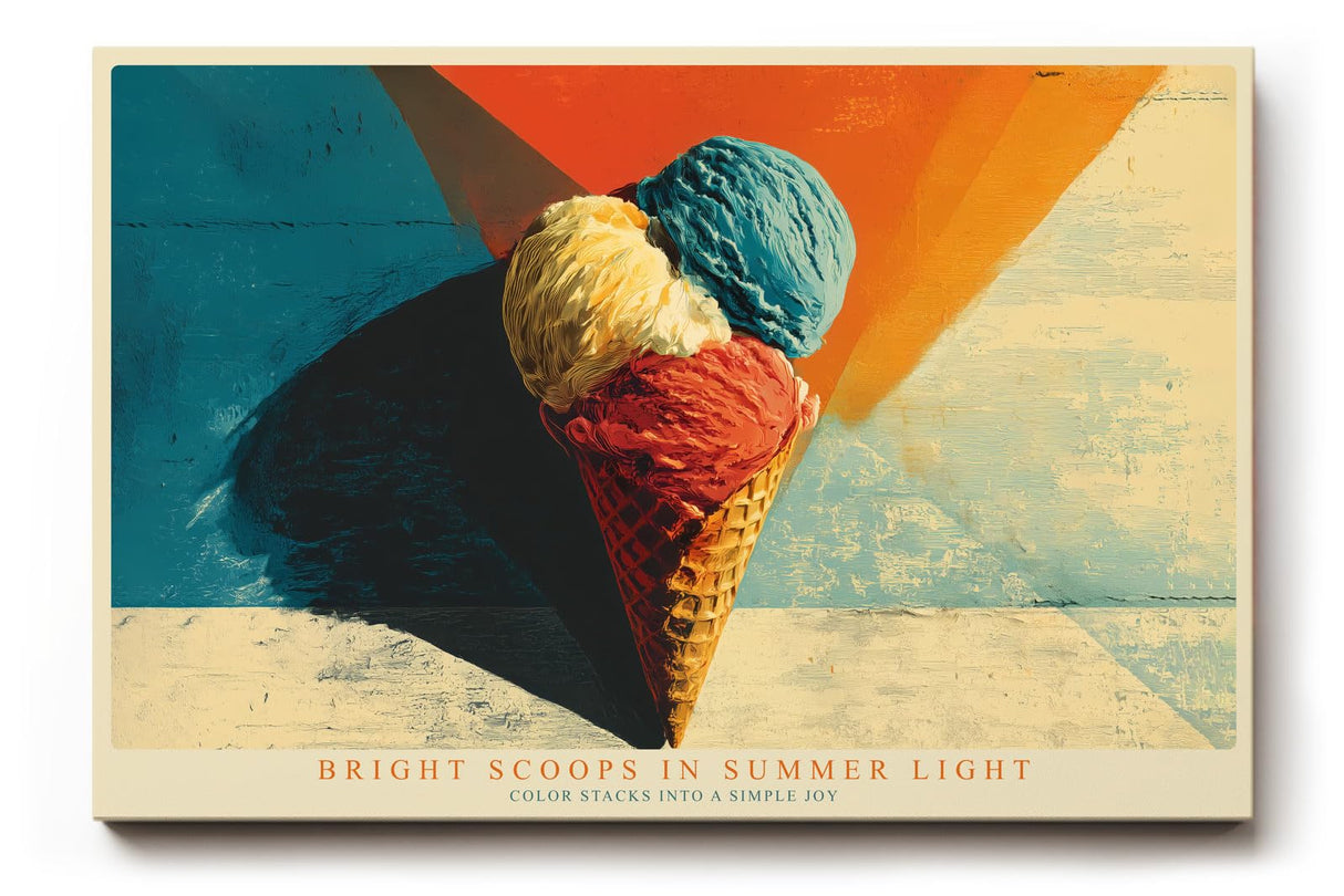 Paul Sinus Wandbild 120x80cm Buntes Eis in Waffel Pop Art Sommer Illustration moderne Kuechen Wanddekoration