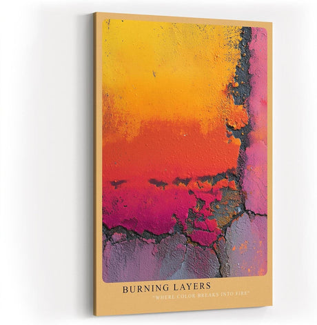 Paul Sinus Wandbild in 40x60cm Burning Layers Abstrakte Nahaufnahme einer farbintensiven, verwitterten Oberfläche in Gelb-, Orangeund Pinktönen