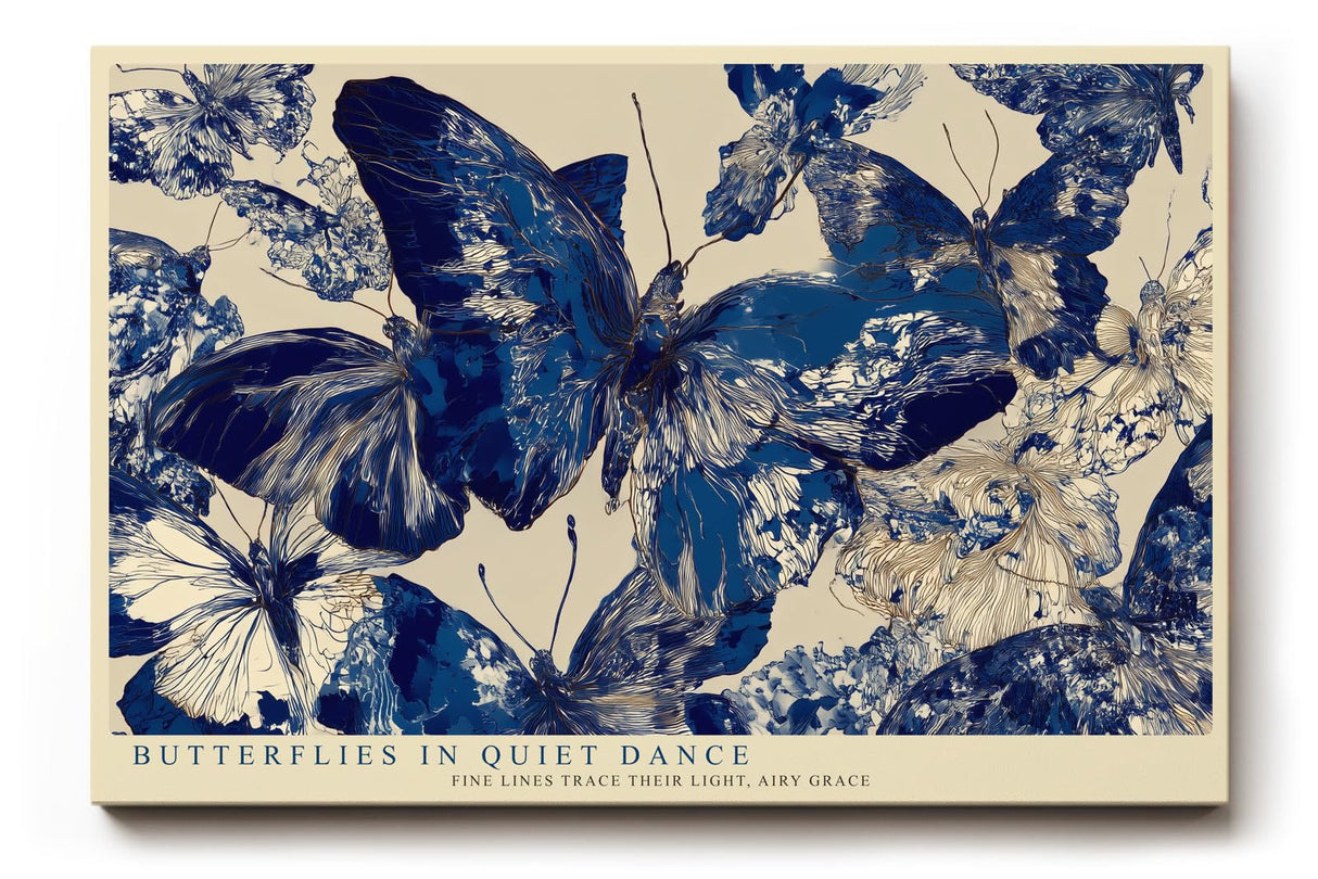 Paul Sinus Wandbild 120x80cm Butterflies in Quiet Dance elegante Schmetterlinge in Blau moderne Natur Kunst Poster für Wohnzimmer Schlafzimmer