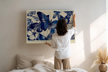 Paul Sinus Wandbild 120x80cm Butterflies in Quiet Dance elegante Schmetterlinge in Blau moderne Natur Kunst Poster für Wohnzimmer Schlafzimmer