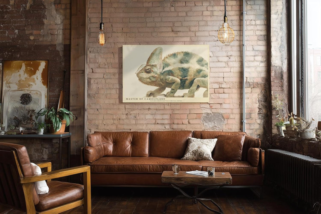Paul Sinus Wandbild 120x80cm Chamäleon Illustration moderne Tierkunst Naturfarben detailreiches Reptilien Kunstbild stilvolle Wanddekoration für Wohnzimmer Büro Kinderzimmer