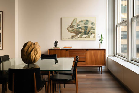 Paul Sinus Wandbild 120x80cm Chamäleon Illustration moderne Tierkunst Naturfarben detailreiches Reptilien Kunstbild stilvolle Wanddekoration für Wohnzimmer Büro Kinderzimmer