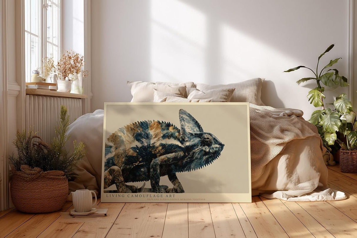 Paul Sinus Wandbild 120x80cm Chamäleon Natur Illustration moderne Tierkunst detailreiche Reptilien Darstellung stilvolles Kunstbild für Wohnzimmer Büro Kinderzimmer