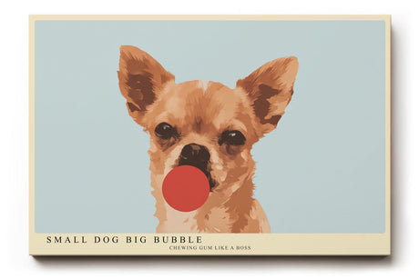 Paul Sinus Wandbild 120x80cm Chihuahua Hund mit Kaugummi Illustration lustiges Hunde Kunstposter in warmen Farben moderne Wanddekoration fuer Wohnzimmer Kinderzimmer Büro