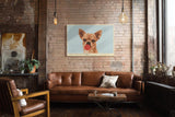 Paul Sinus Wandbild 120x80cm Chihuahua Hund mit Kaugummi Illustration lustiges Hunde Kunstposter in warmen Farben moderne Wanddekoration fuer Wohnzimmer Kinderzimmer Büro